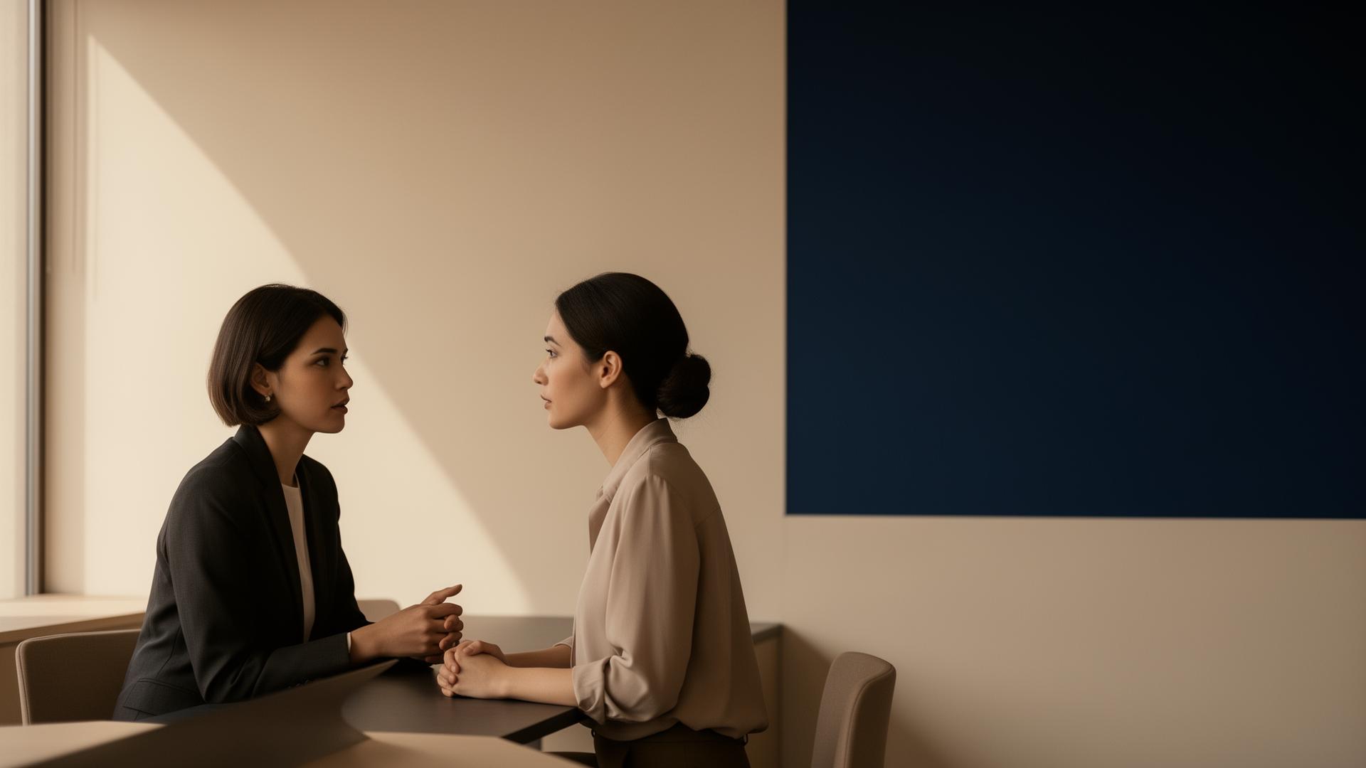 Conversa estratégica em ambiente minimalista